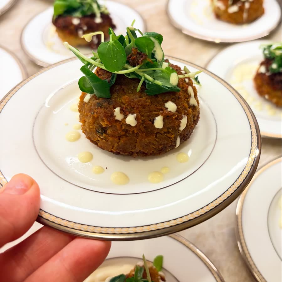Crab cake with microgreens