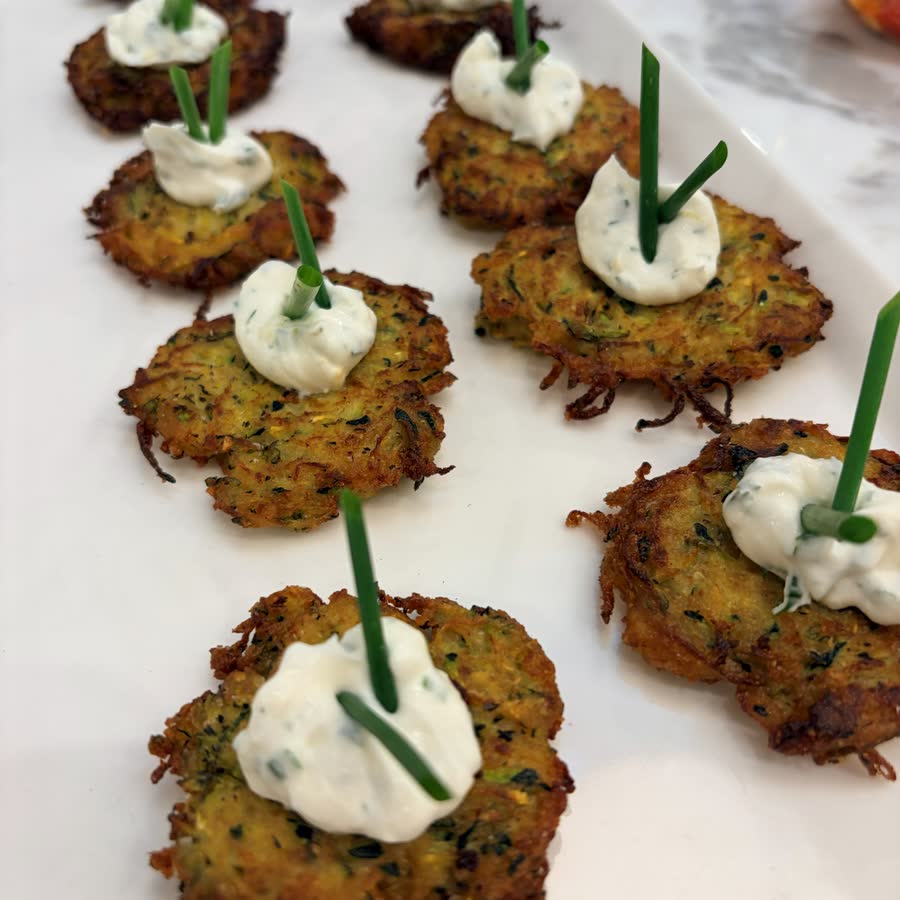 Latkes with creme fraiche and chives