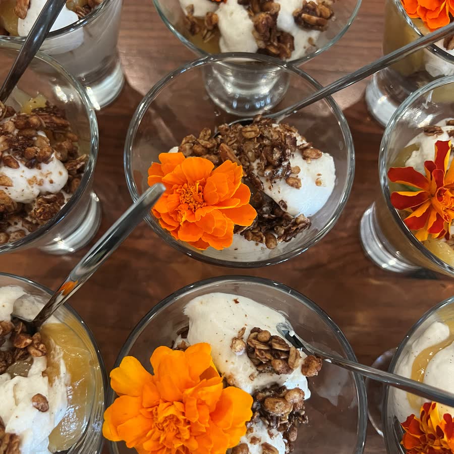 Yogurt parfaits with edible flowers