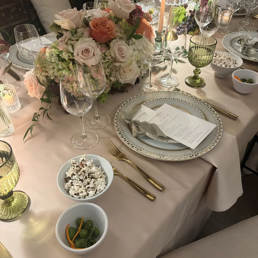 An event table set with flowers