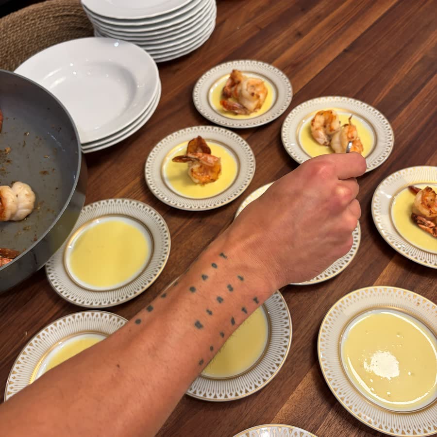 Plating panna cotta by hand